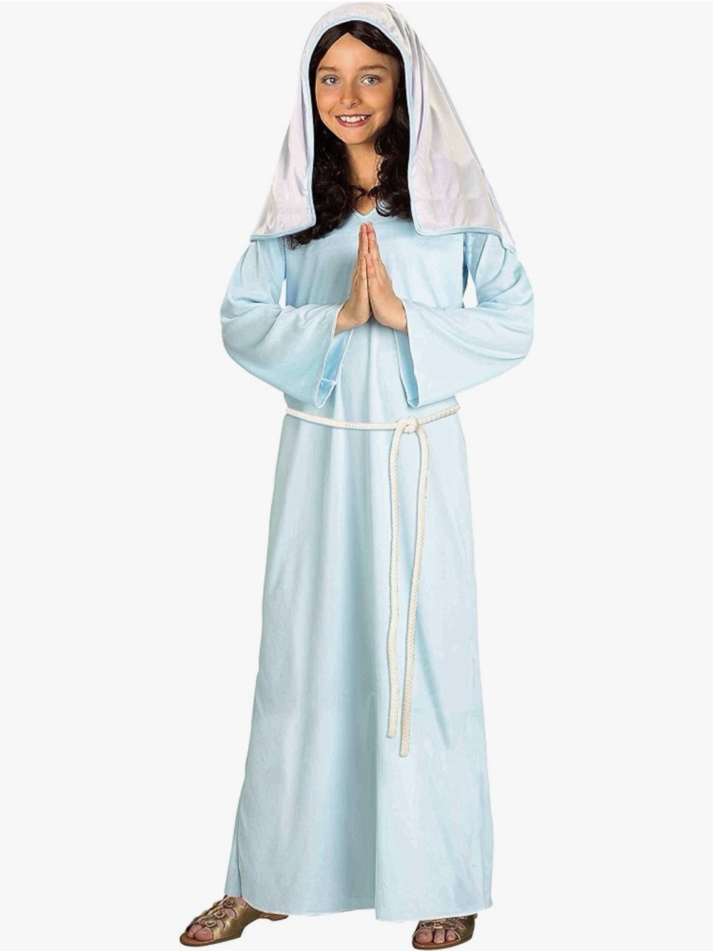 Light Blue Kids Mary Costume with Hood and Rope Belt